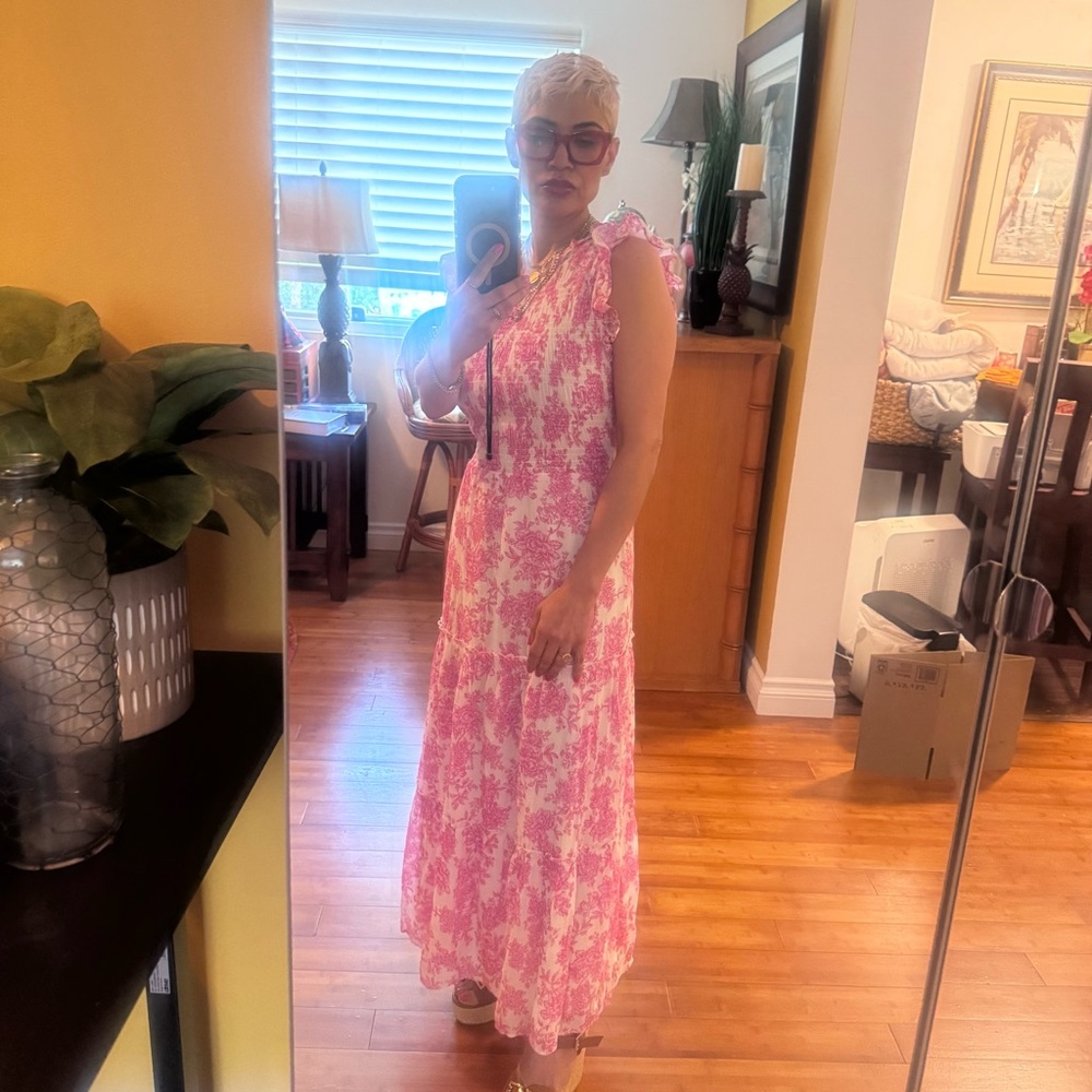 Saks Fifth Avenue Floral Pink and White Maxi Dress